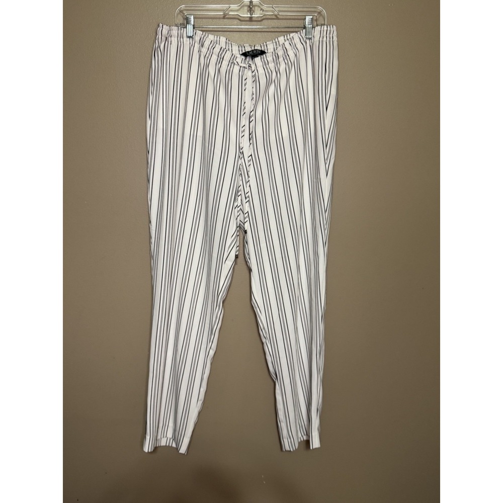 Lauren Ralph Lauren Striped Pull On Pants White Black Pinstripe XL 200747926001